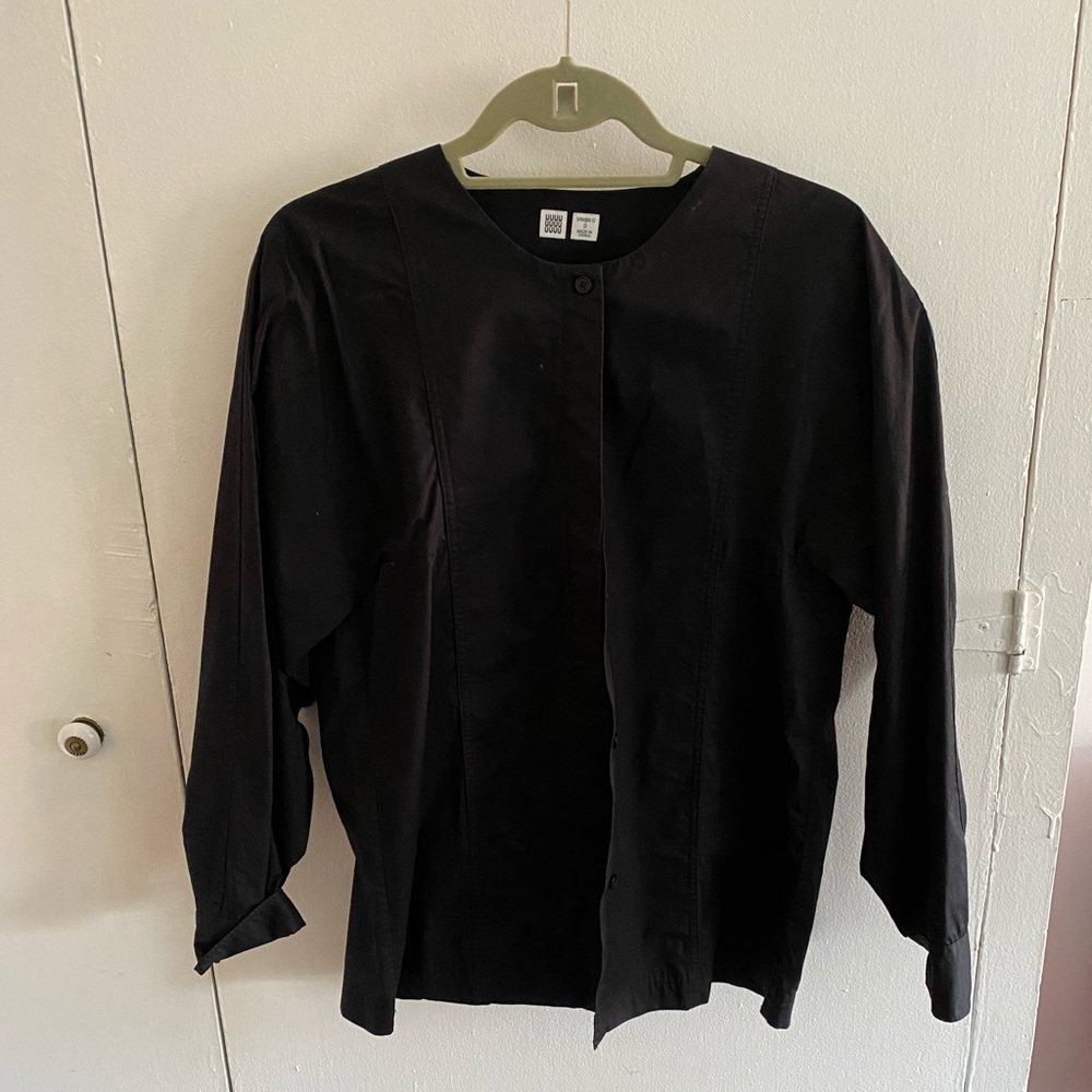 Crisp Black Cotton Blouse
